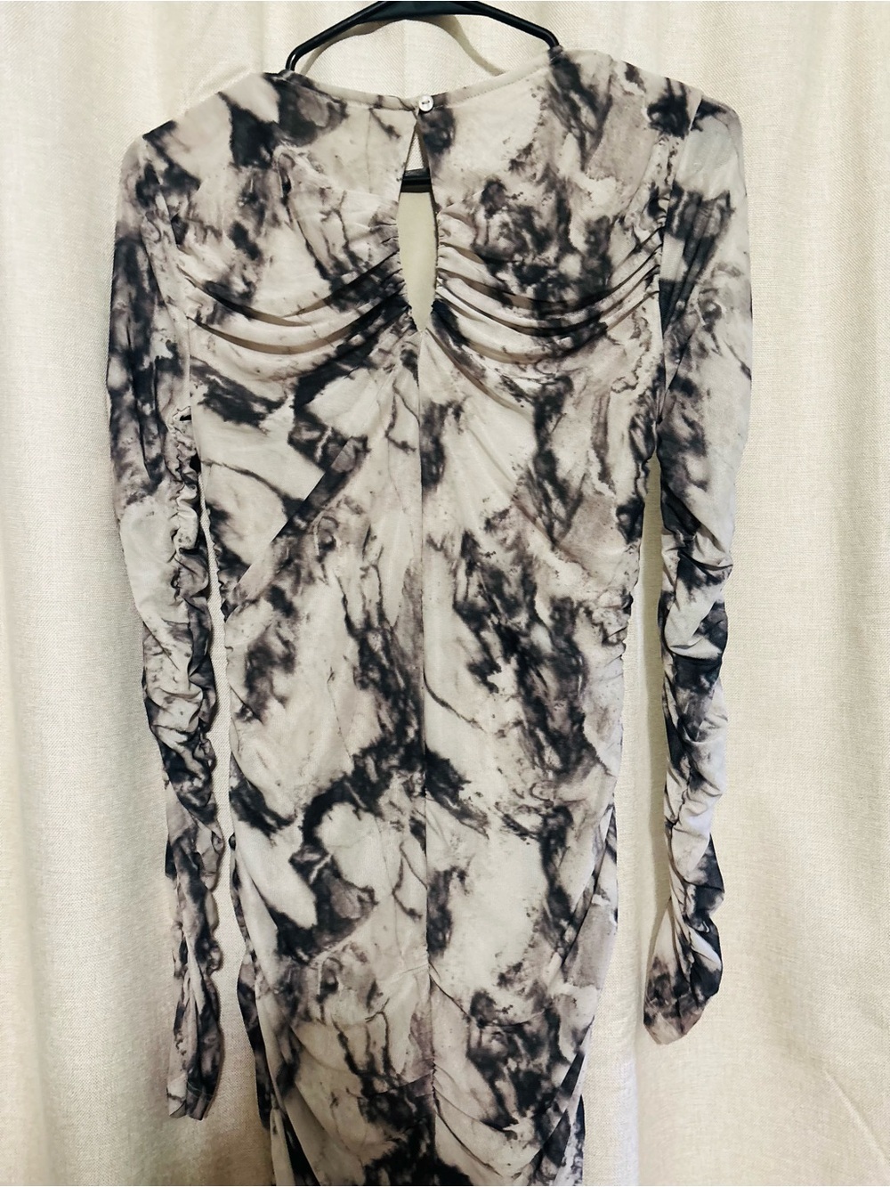 Walter Baker Marble-Print Long Sleeve Midi Dress in Black and Cream - Picture 6 of 6